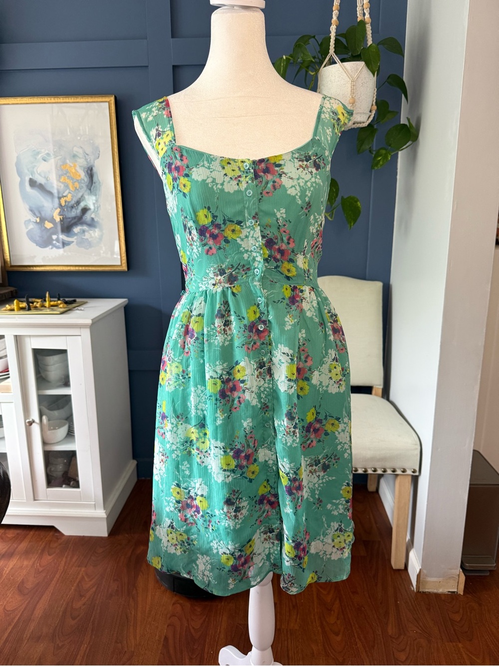 LC Lauren Conrad Teal Floral Summer Dress